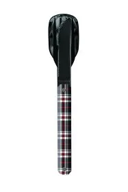 AKINOD - Besteckset 12H34, Hochglanz Schwarz, Blauer Tartan